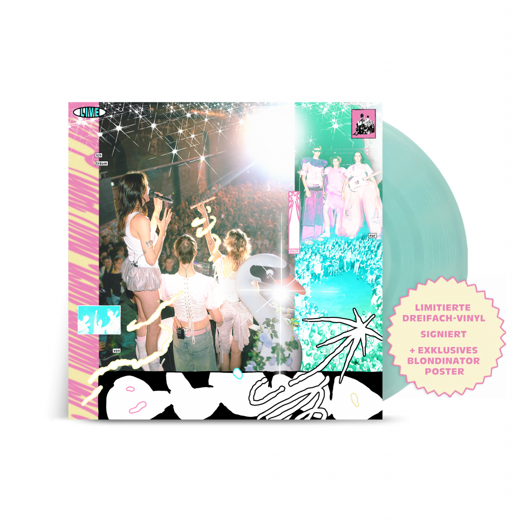 Live-Albumcover Ich träum doch nur von liebe, Nina, Lotta und Johann auf Bühne